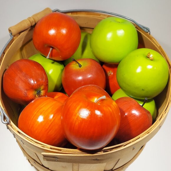 Wooden Basket with Red and Green Apples - Picture 2 of 8
